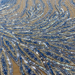 Bleu perlé paillettes Tulle maille dentelle tissu pour mariages nouveau produit de tissu fabricant fournisseur pour accessoires de vêtement - Product Image 1