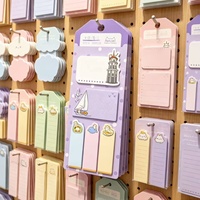 Lot de notes autocollantes créatives à thème urbain, marque-pages multi-formes, autocollants mémo en emballage carte suspendue pour cadeau de papeterie
