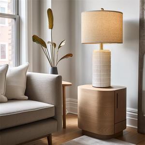 Nordic Style White Ceramic Bedside Table Light Modern <strong>Linen</strong> <strong>Shade</strong> for Bedroom Living Room Decor Table <strong>Lamp</strong> for Restaurant - Product Image 2