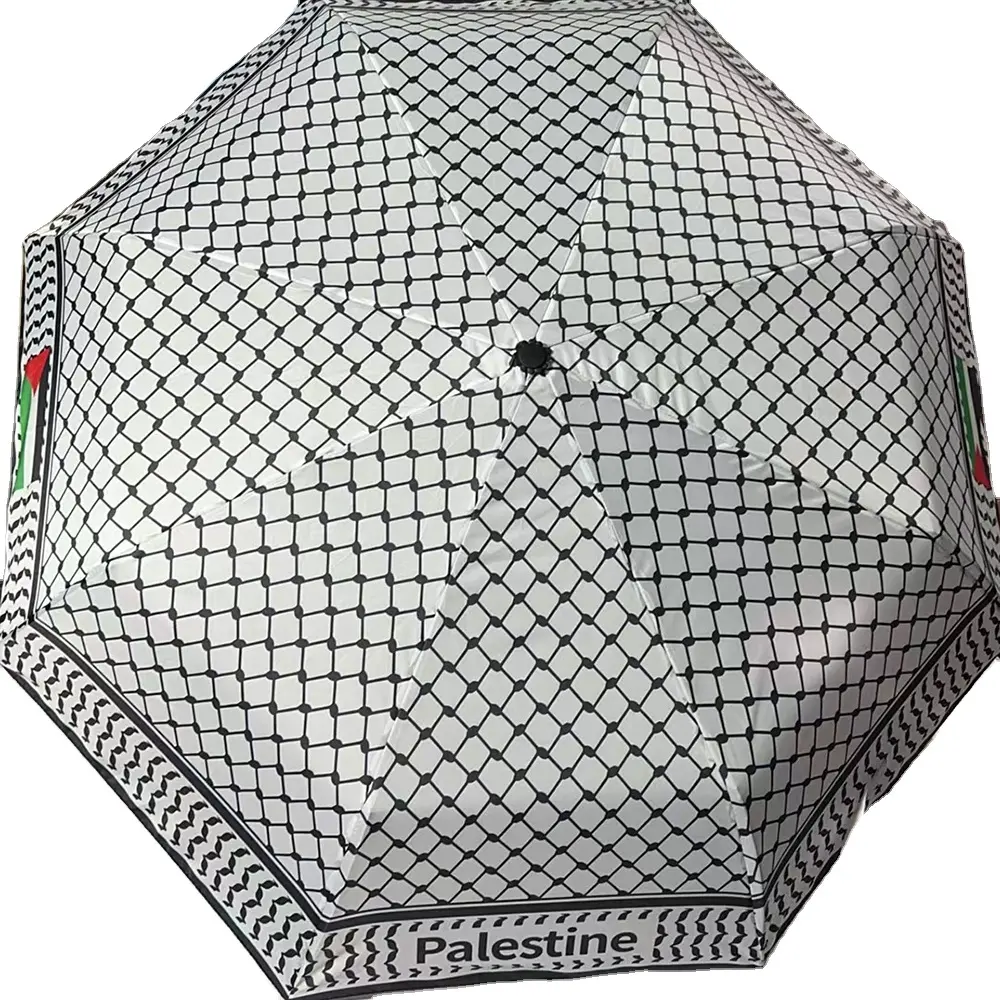 190T自動レインゴルフ傘、ロゴ付きカスタム屋外UVサンパラソル傘、21折りたたみ式フリーラブフラッグパレスチナ傘