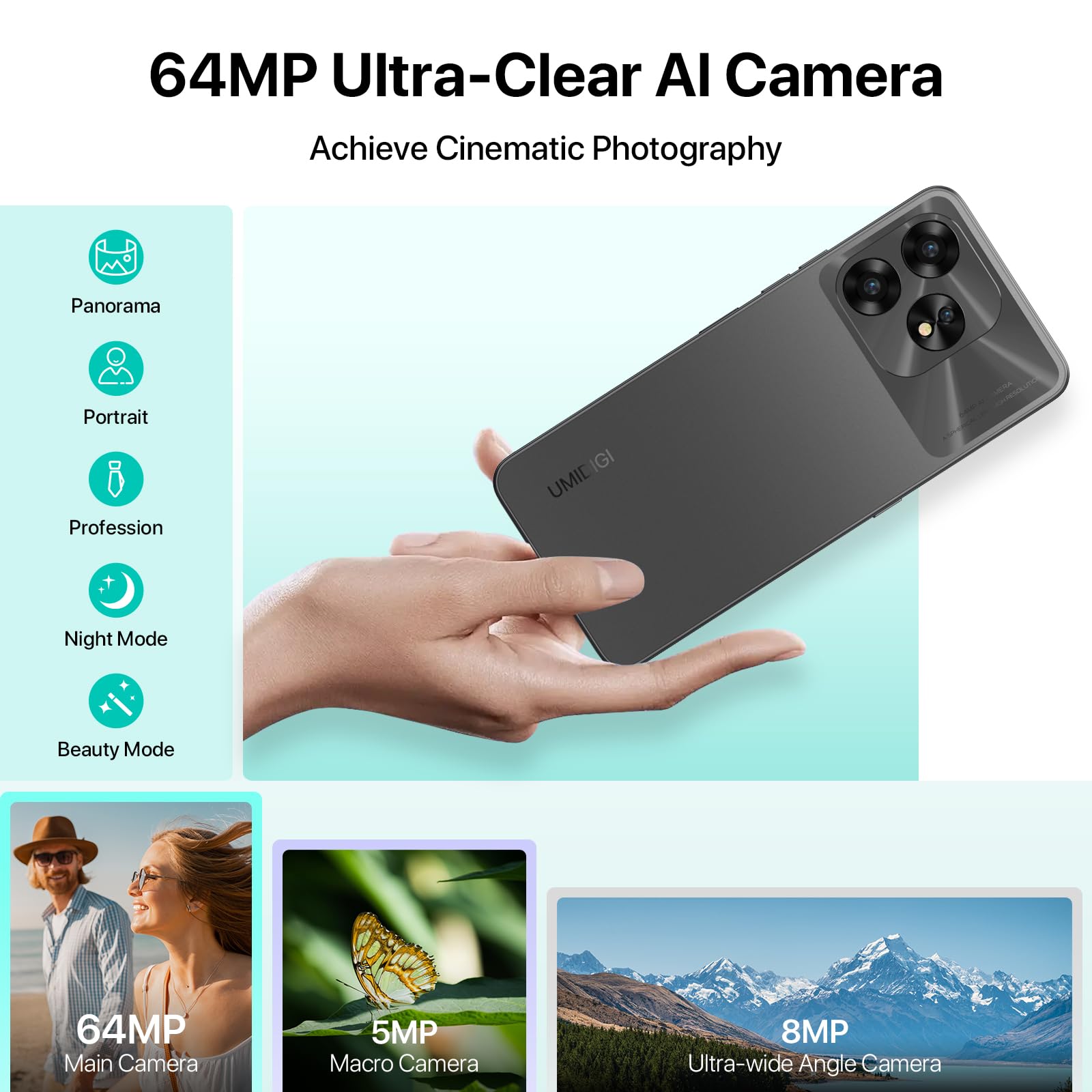 For UMIDIGI A15 4G Android 13 Smartphone 6.7'' HD+ 8+256G 64MP