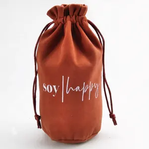 Wholesale custom logo velvet drawstring bag faux suede velvet packing bag with round bottom for perfume