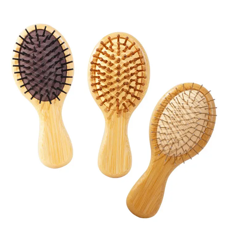 Logo personnalisé Mini brosse à cheveux en bambou à poils de sanglier avec manche pour le massage et le coiffage pour les soins personnels et le toilettage