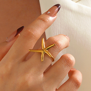 Anillo Abierto de Estrella de Mar, Diseño Exclusivo, Moda Europea y Americana, Tendencia para Viajes a la Playa, Anillo de Estrella de Mar de Acero Inoxidable al por Mayor - Product Image 1