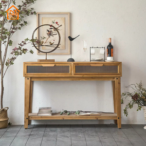 Nhà Máy Tại Chỗ Rắn Gỗ Nhập Giao Diện Điều Khiển Bảng 2 Kính Ngăn Kéo Tủ Lưu Trữ Trang Trí Phòng Khách Bàn Cà Phê - Product Image 1