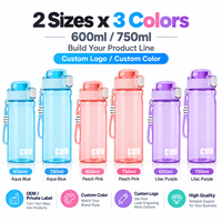 Bouteille d'eau Tritan 600ml 750ml en gros, sans BPA, anti-fuite, bouteille de sport, logo personnalisé OEM, plusieurs couleurs