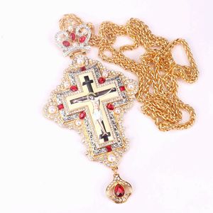 ZD041 el más nuevo collar de cruz pectoral de iglesia griega ortodoxa de aleación ruso chapada en oro y plata antigua para sacerdote con caja de regalo - Product Image 1