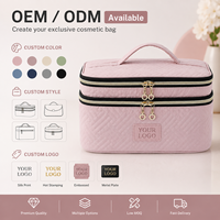 Trousse de Maquillage de Luxe en Cuir PU Double Couche Grande Capacité, Étui de Voyage Marron pour Cosmétiques avec Poignée et Fermeture Éclair
