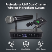 Microphone sans fil professionnel UHF Ruoca RC-U3010 à double canal, cardioïde, FM, avec base de charge en métal, léger et portable, anti-bruit