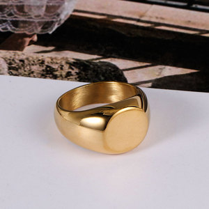 Round Flat Titanium Steel <b>Ring</b> Silver Gold SA425 Geometric Jewelry Gift - Product Image 3
