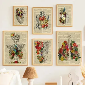 Affiche d'anatomie humaine vintage impression fleurs médicale mur photo <span class=keywords><strong>coeur</strong></span> cerveau anatomie toile peinture pour hôpital clinique décor - Product Image 3