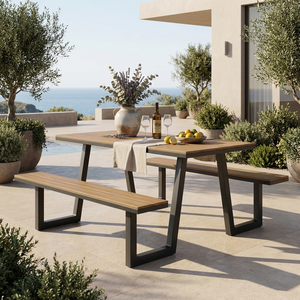 Mesa de <span class=keywords><strong>Picnic</strong></span> Integrada Moderna con Bancos, Listones de Plástico Imitación Madera, Estructura de Acero con Recubrimiento en Polvo, Resistente, Juego de Comedor para Exteriores, para Parque o Villa - Product Image 4