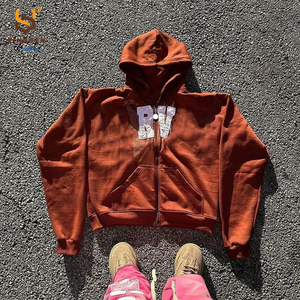 High Quality Embroidery Hoodies Heavyweight <b>Thick</b> 450GSM French Terry Hoodies 100% Cotton Vintage Acid Washed Hoodies for Men - Product Image 3