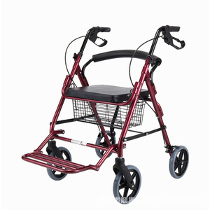 Foldable Portable <b>Walker</b> With Seat And Basket For Elderly Aluminum Alloy 4 Wheel <b>Rollator</b> Red And Blue - Product Image 1