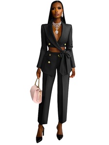 Nuovo Arrivo 2026: Completo Elegante da <span class=keywords><strong>Ufficio</strong></span> <span class=keywords><strong>per</strong></span> <span class=keywords><strong>Donna</strong></span>, Top a Maniche Lunghe e Pantaloni Dritti, Set Due Pezzi - Product Image 2