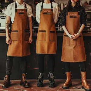 Restoran garson yarım mutfak önlüğü özel Logo baskı pamuk Polyester mutfak pişirme temizleme şef cepli önlük