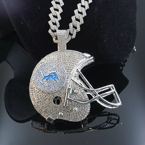 <span class=keywords><strong>Collana</strong></span> con Ciondolo Grande a Forma di Casco da Football dei Detroit Lions in Lega, Personalizzabile con Catena - Regalo - Product Image 3