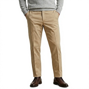 <b>Mens</b> Khaki Chino Pants Cotton Spandex Blend 250 GSM Peach Soft Finish Fine Twill <b>Stretch</b> Casual Trousers OEM Supplier - Product Image 1