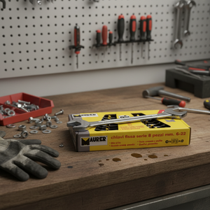 Set di chiavi a forchetta a doppia estremità MAURER da 8 pezzi in materiale CRV, da 6 a 22 mm, con supporto per chiavi, per fai da te, confezione in scatola, prodotto in Italia, modello MAU87962 - Product Image 3