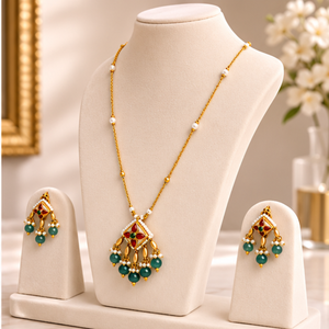 Ensemble collier et boucles d'oreilles en perles plaqué or 22 carats pour femmes, idéal pour les mariages et les soirées - Product Image 5