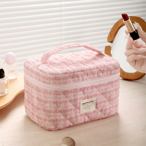 Bolsa de maquillaje Beilian rectangular rosa con patrón bordado, bolsa de viaje de gran capacidad para artículos de aseo y almacenamiento de brochas. - Product Image 4