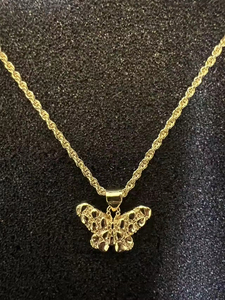 Collar con Colgante de Acero Inoxidable con Baño de Oro de 18K, Diseño Único de Pepita de Oro en Forma de Mariposa, Estilo Hip Hop, para Dropshipping - Product Image 2
