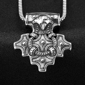 Viking Raven <b>Cross</b> Pendant Stainless Steel Men's Necklace Geometric Design Asymmetry Pattern - Product Image 2