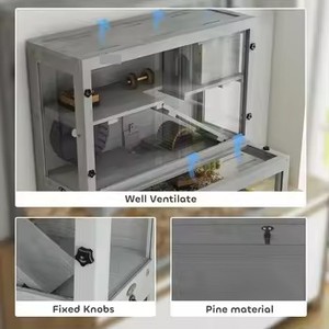 Cage à hamsters et gerbilles <span class=keywords><strong>en</strong></span> bois à 3 niveaux <span class=keywords><strong>avec</strong></span> rampes à roulettes, panneaux de visualisation amovibles, 80x50x84cm, <span class=keywords><strong>en</strong></span> sapin gris et structure <span class=keywords><strong>en</strong></span> <span class=keywords><strong>plastique</strong></span> - Product Image 4