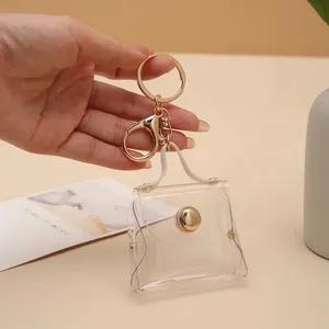 Transparent PU leather square baby bag fresh doll bag change transparent key earphone trinket lipstick storage bag