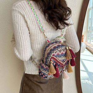 2025 <b>Lightweight</b> Women's Ethnic Style Tassel Crossbody <b>Backpack</b> Zipper Closure Geometric Pattern 20L Capacity Versatile Travel - Product Image 3