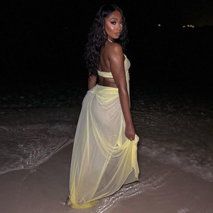 C1966 Nuovo Arrivo Estivo, Abito <span class=keywords><strong>Sexy</strong></span> in <span class=keywords><strong>Rete</strong></span> Trasparente con Scollo Basso e Collo all'Americana per Donna, Stile Vacanza - Product Image 5