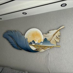 Cuadro Decorativo de Lujo con Plumas para Sala de Estar, Arte Mural Tallado con Luces LED para Fondo de Sofá, Venta al por Mayor y Personalizado - Product Image 3
