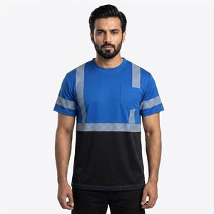 Bandes réfléchissantes de sécurité personnalisées, vêtements de travail haute visibilité, vêtements de travail unisexes en polyester bleu marine, t-shirts haute visibilité, uniforme de travail - Product Image 1
