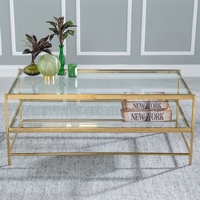 Table basse de luxe à deux niveaux en verre trempé avec cadre en acier inoxydable doré pour hall d'hôtel