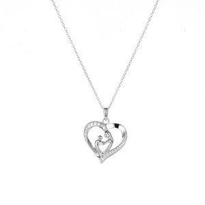 Creative 925 Sterling Silver cuore madre-bambino concentrico Micro-pavimentato zircone ciondolo clavicola <span class=keywords><strong>collana</strong></span> a catena per la festa <span class=keywords><strong>della</strong></span> <span class=keywords><strong>mamma</strong></span> regalo - Product Image 2
