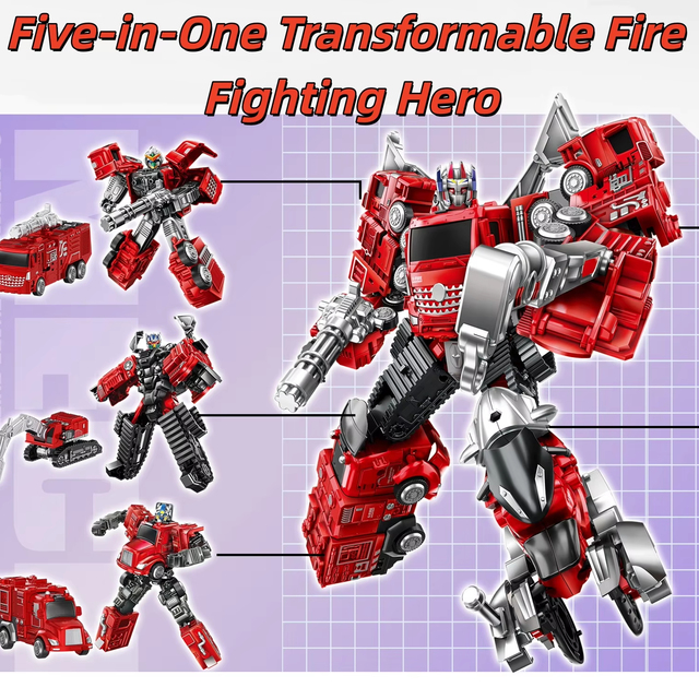 5-in-1 Plastic Deformation Robot Set with Cars Building Blocks DIY Educational Model Toy for Children