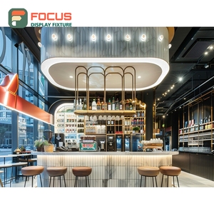 Comptoir de service de café éclairé, finition chêne naturel, espace de présentation de grains de café, comptoir de café pour vitrine - Product Image 4