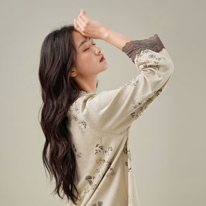 Ensemble de pyjama à manches longues en pur coton Anzhiban au printemps et en automne Nouveau style de vêtements de maison rétro et amples à la mode pour femmes - Product Image 4