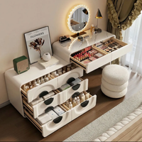 Coiffeuse moderne en dalle massif durable avec miroir éclairé par LED, table de maquillage pour chambre et appartement, table de chevet