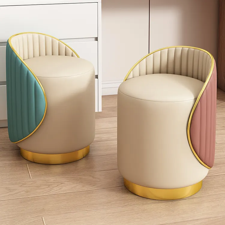 Tabureler altın lüks Nordic deri makyaj Vanity yuvarlak Modern ev basamak oturma odası mobilya Metal sandalyeler osmanlı tabureleri