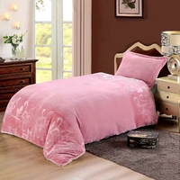 Ensemble de literie en molleton de flanelle de couleur rose gaufré 3D 2 pièces couette une pièce et taie d'oreiller une pièce pour lit simple