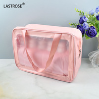 Sac Rose Transparent en PVC Étanche avec Fermeture Éclair pour Cosmétiques, Trousse de Voyage Personnalisable avec Votre Logo