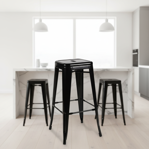 Tabourets de bar à hauteur de comptoir, chaise industrielle en fer <span class=keywords><strong>turquoise</strong></span>, tabourets de bar empilables en métal noir - Product Image 1
