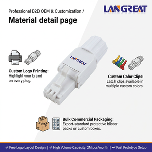 Connecteur <span class=keywords><strong>RJ45</strong></span> sans outil Cat6A UTP en gros, 10 Gbit/s, clip rapide, multicolore (bleu, blanc, rouge), avec capuchon à vis, plaqué or 50u, OEM ODM - Product Image 3