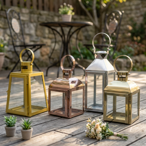 Lanternes porte-bougies chauffe-plat classiques en métal, faites à la main, pour la décoration de Noël et une utilisation sur table ou suspendue (vente en gros) - Product Image 1