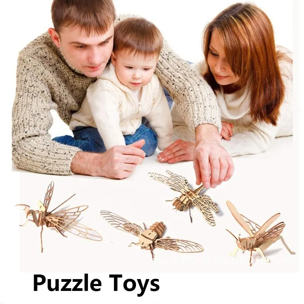 おもちゃパズルパズル & マジックキューブ3D木製蝶昆虫モデルパズルDIYアセンブリ工芸品教育キッズおもちゃ