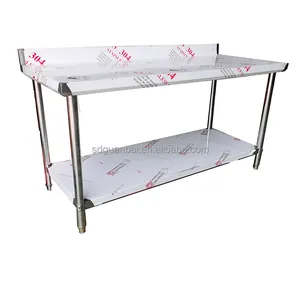 Mesa de trabalho em aço inoxidável usada para restaurantes na China, equipamento de cozinha, bancada de trabalho de 3 camadas com suporte