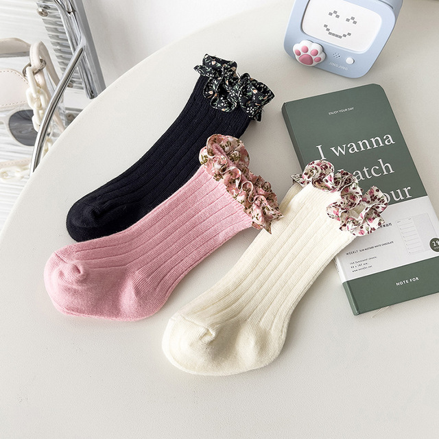 Hot Sale Princess Baby Girls Vintage Frilly Ankle Crew Socks Toddler Lace Plaid Ribbed Dress Socks