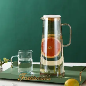Jarra dorada de borosilicato alto, juego de vidrio de 1,8 l, 6 uds., taza para beber, jarra de agua fría de vidrio
