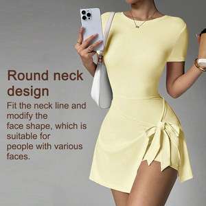 Gaun Yoga Tenis Wanita 2 in 1 Slim Fit Tanpa Punggung Anti Tembus Pandang untuk Olahraga Fitness Outdoor - Product Image 2